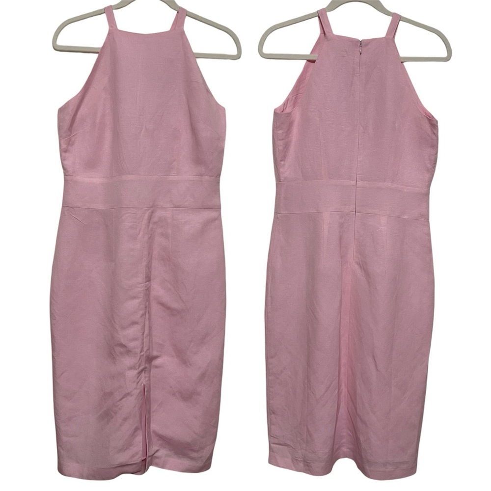 Ann Taylor Linen Blend Halter Sheath Dress Size 0 Pink Elegant Party